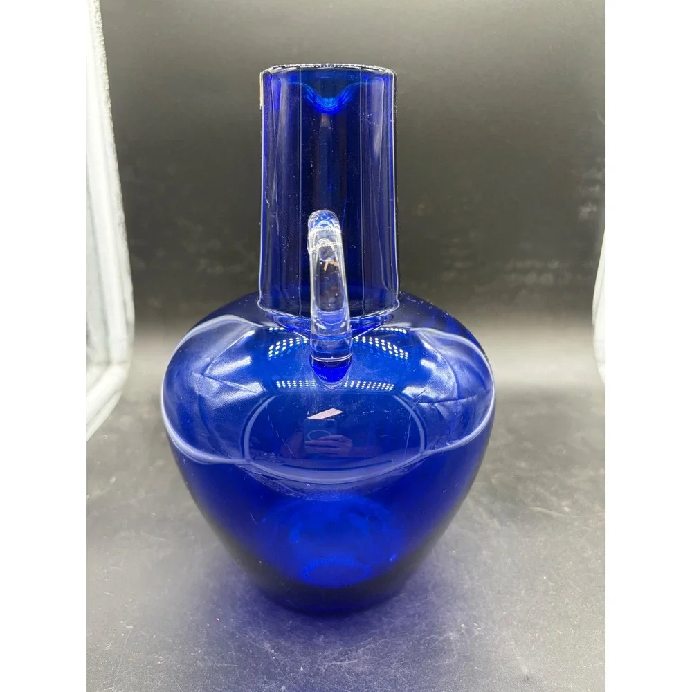 Norsk Glass Cobalt Blue Handblown Pitcher Norway Vintage Glass Carafe 8.5